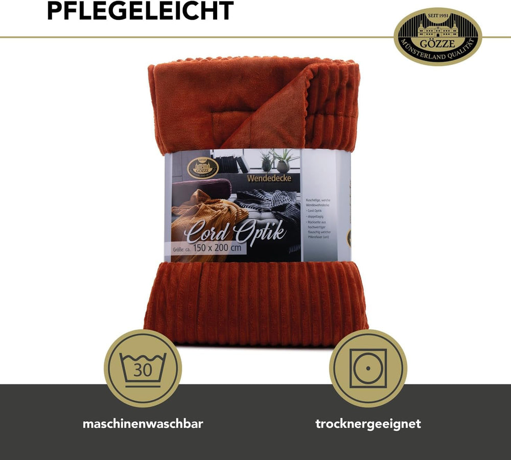 Gözze - Comfortable and soft blanket in corduroy look, 1620G/piece, 150 X 200 Cm - cinnamon Beds and Blankets Besuche den GÃ¶zze-Store