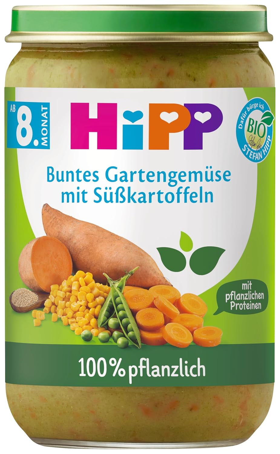 Hipp menus 100% plant-based From 8 / 10 months Mother and Child Naty Shop 220 grams Sweet potatoes with corn and green beans