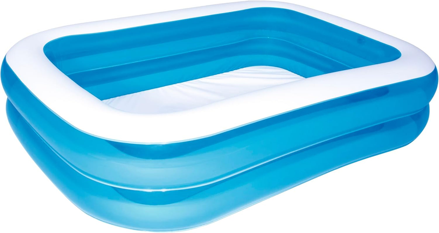 Bestway - Blue Deluxe Rectangular Inflatable Pool, 211 x 132 x 46 cm, Blue/White