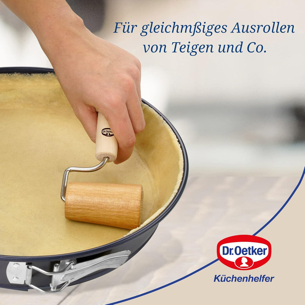 Dr. Oetker Teigroller aus Holz – Teigrolle aus high-quality Buchenholz – Perfekt für round und eckige Formen – approx. 18 x 7 cm, Rolle Durchmesser ca. 4.5 cm