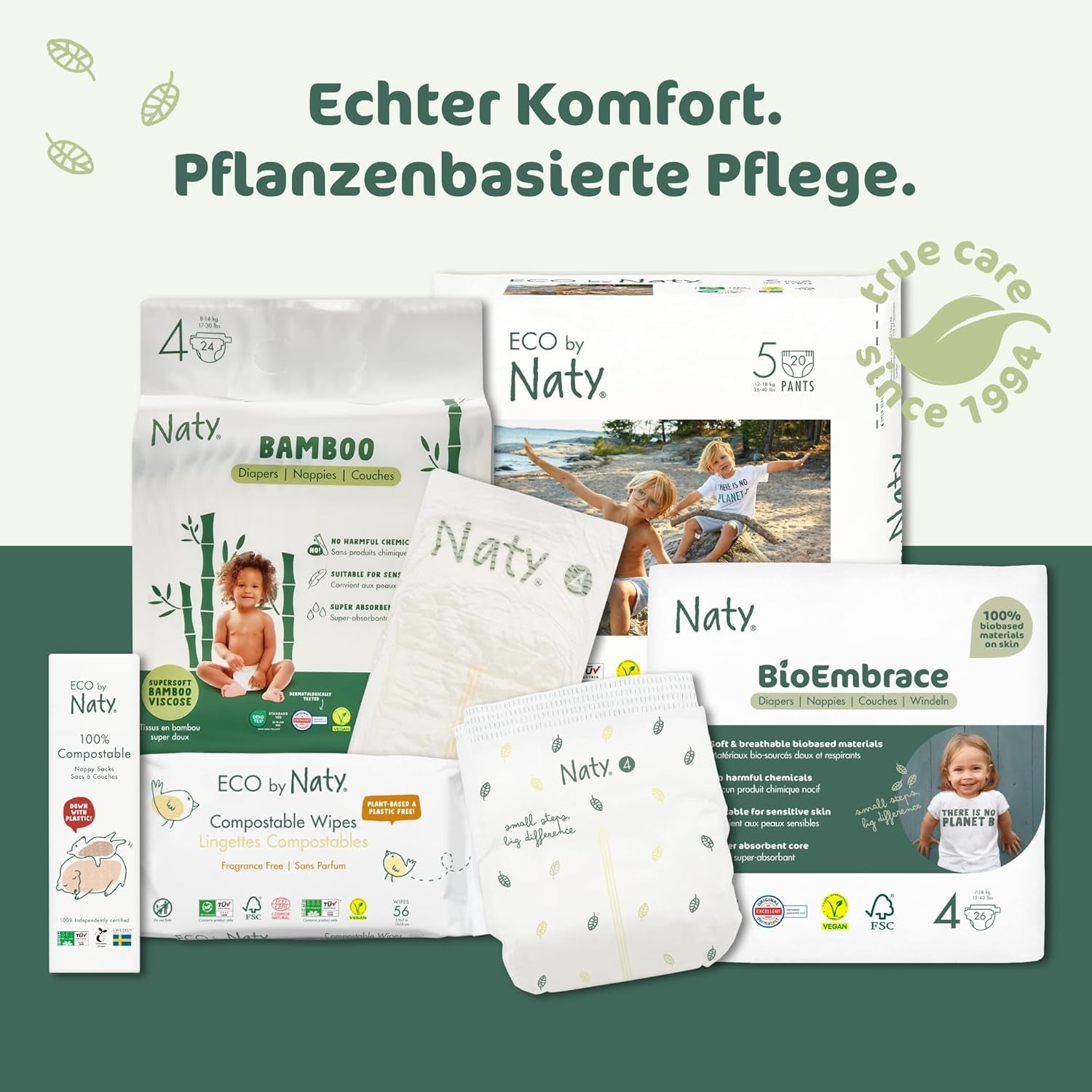 Naty BioEmbrace Baby Diapers, Size 3 (4–9 kg) | 100% plant-based materials, gentle on the skin | Breathable softness, dermatologically tested, excellent absorption | 100 pcs.