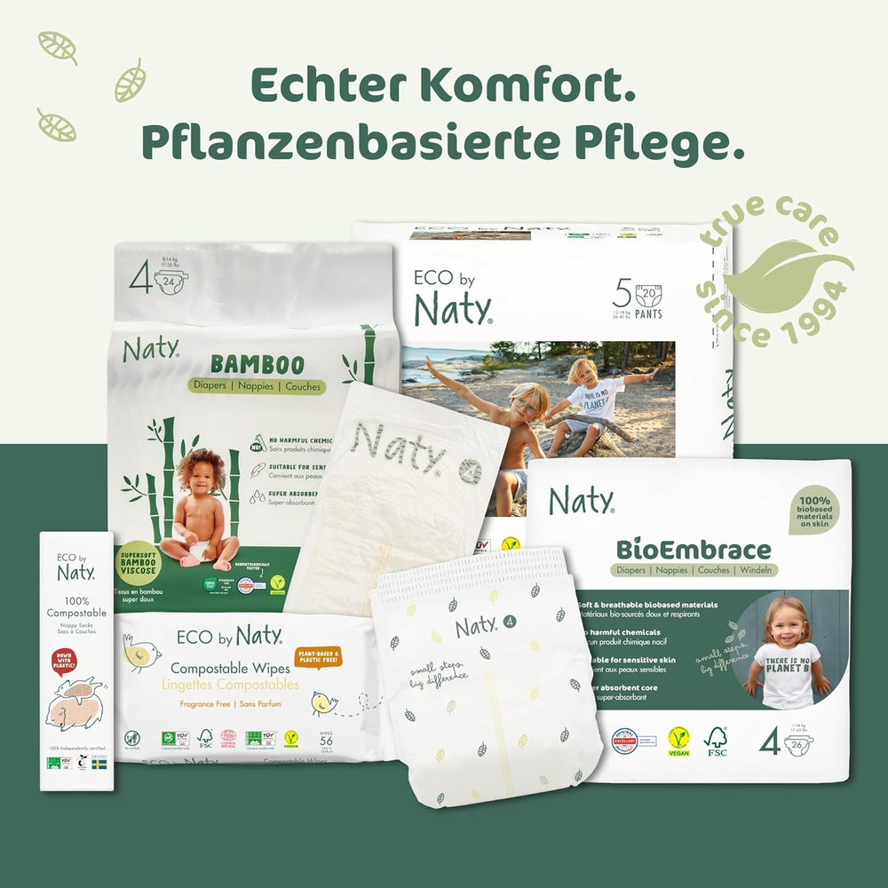 Naty BioEmbrace Baby Diapers, Size 3 (4–9 kg) | 100% plant-based materials, gentle on the skin | Breathable softness, dermatologically tested, excellent absorption | 100 pcs.