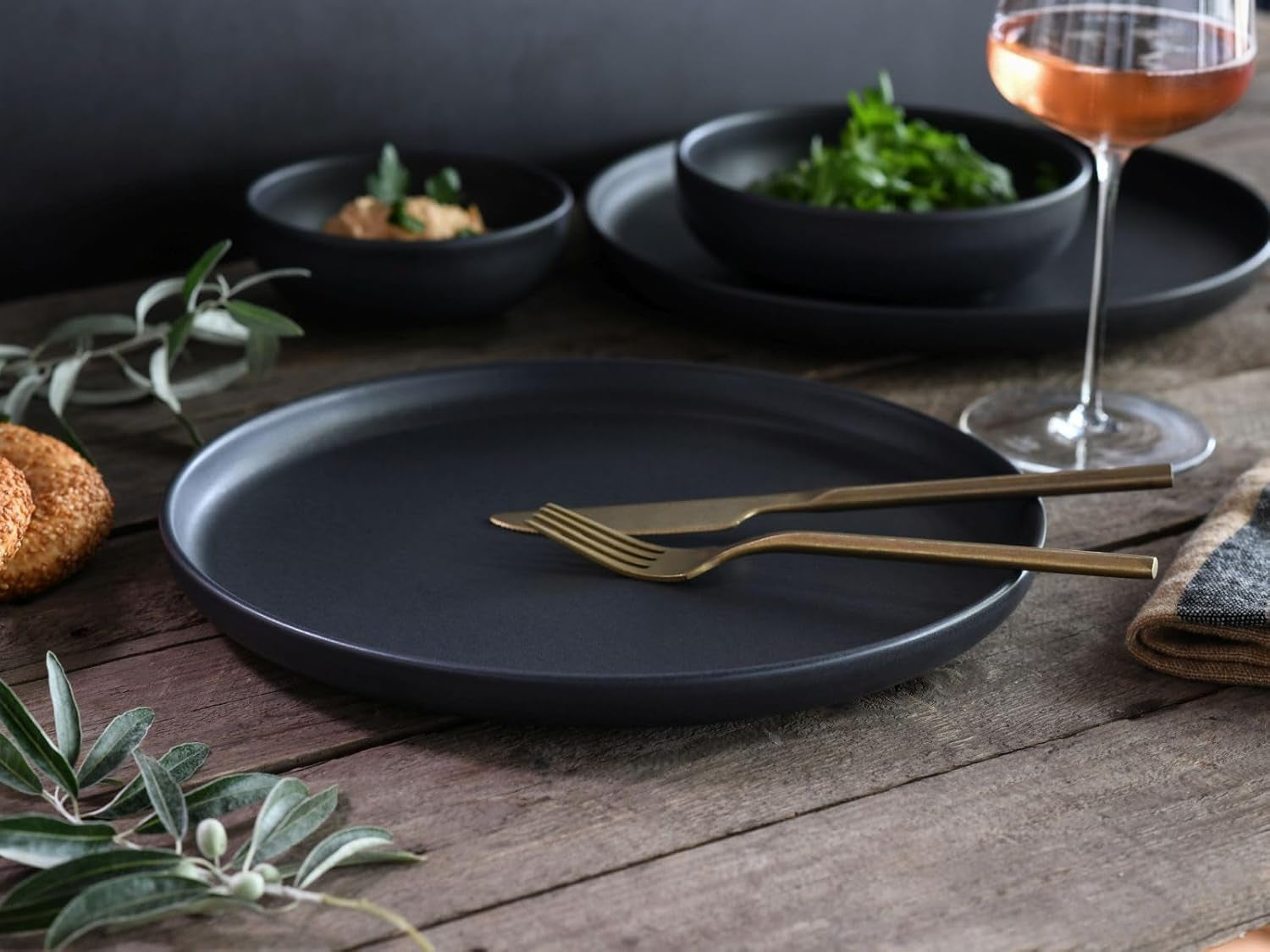 Creatable, 22979, Serie Uno BLACK, 12-Teiliges Geschirrset, Teller Set Aus Steinzeug, Spülmaschinen- Und Mikrowellengeeignet, Made in Portugal Tableware Sets Naty Shop
