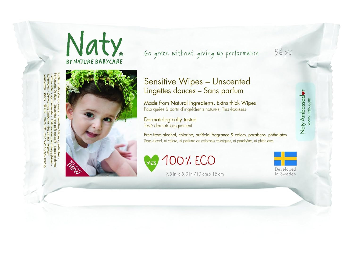 Eco by Naty Baby Care, Organic wet wipes for babies, unscented, 56 diapers