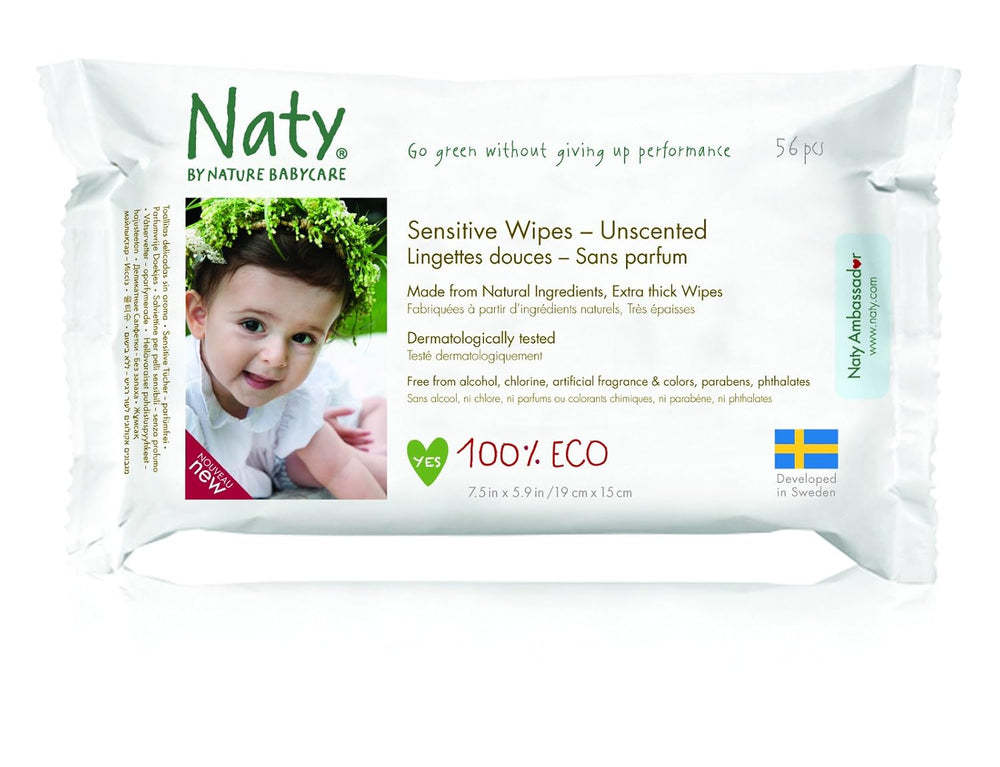 Eco by Naty Baby Care, Organic wet wipes for babies, unscented, 56 diapers