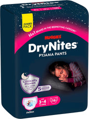 Huggies DryNites Super Absorbent Nighttime Diapers for Girls 3-4 Years (12-21kg) 4 x 16 Count (64 Count Total) Monthly Panty Pack