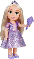 Păpușă Disney Prințesa Rapunzel 35 cm, ochi reflectorizanți cu sclipici, articulații mobile, rochie detașabilă, pantofi, coroană, păr lung și blond, pentru fete cu vârsta de 3 ani și peste