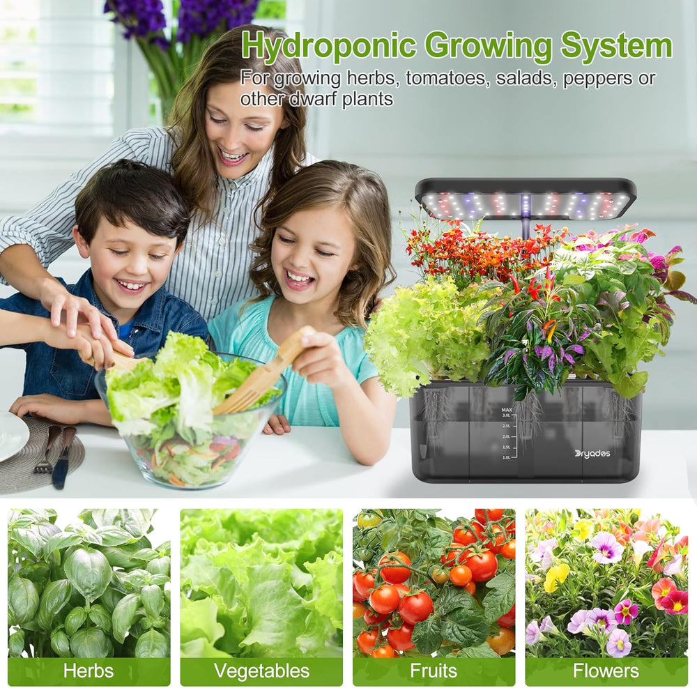 Hydroponic Grow System: 8 Capsules, 24W Full Spectrum LED Lamp with Low Water Warning | Indoor garden for kitchen, living room, school | Gift idea for amateur gardeners