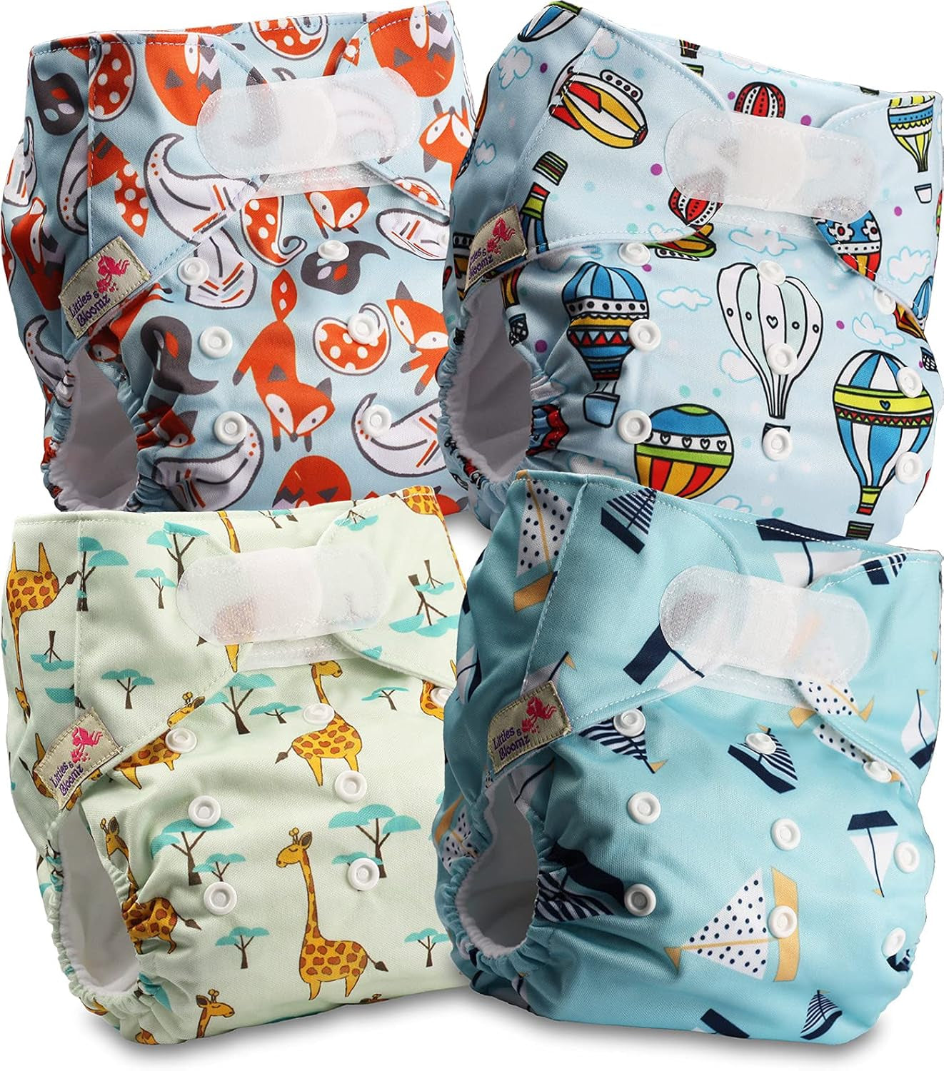 Littles and Bloomz Reusable Diaper FLV2-0602, Standard Hook and Loop Closure, 6 Diapers