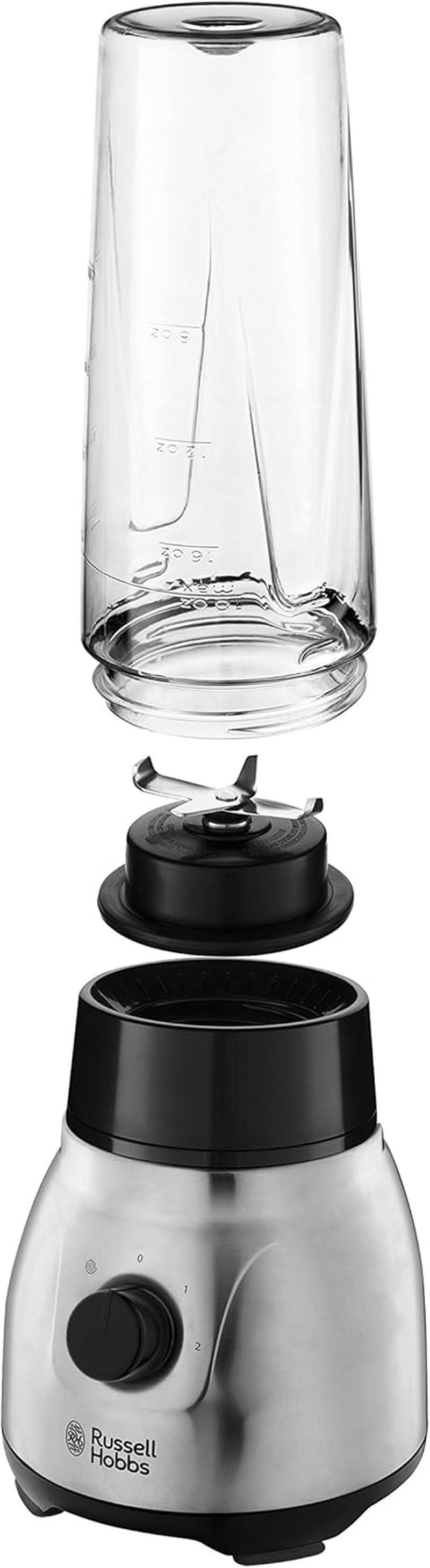Russell Hobbs Standmixer 2-In-1 [1.5L Glasbehälter Mixer & 0.6L Mini Smoothie Maker -To-Go-Trinkflasche Inkl. Deckel] Spülmaschinenfest, Impuls-/Ice-Crush Funktion, Becher BPA Frei, Edelstahl 23821-56 Kitchen Naty Shop