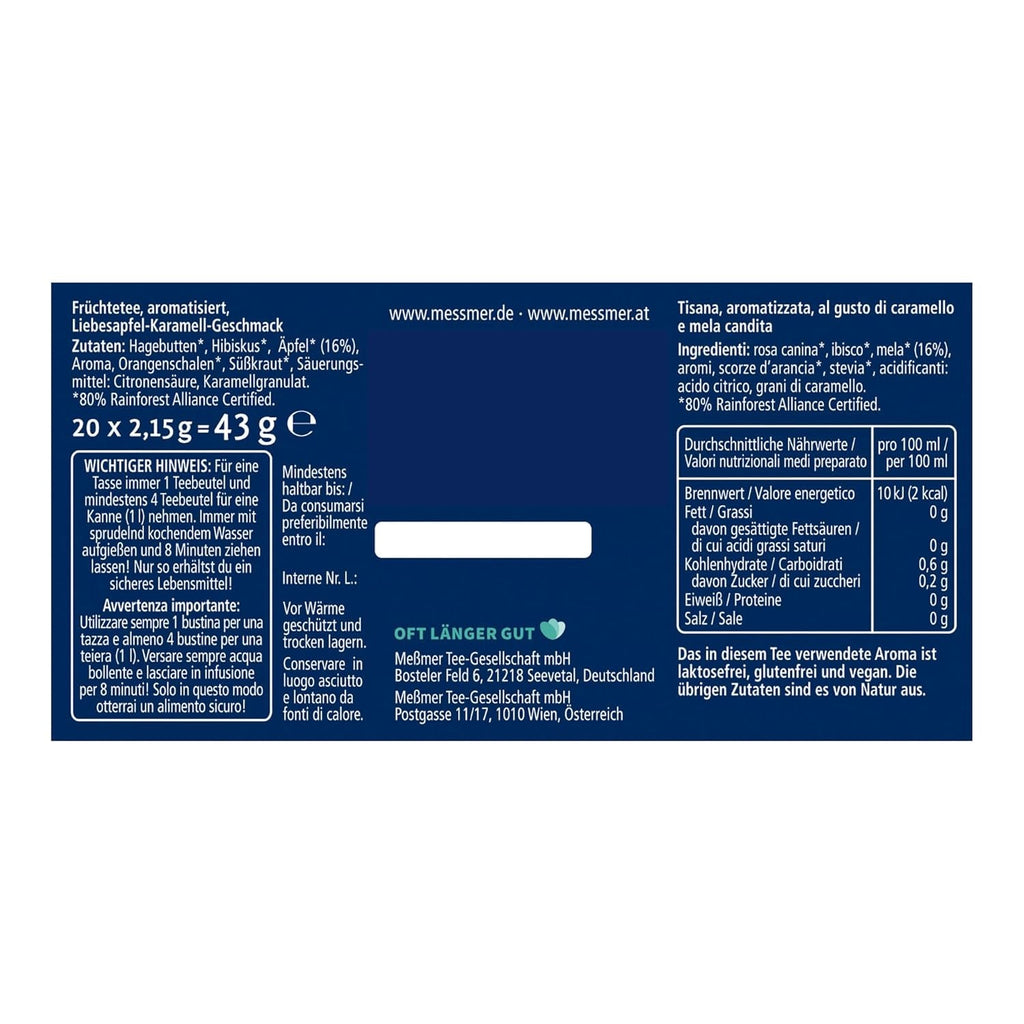 Meßmer Mere confiate | Ceai de fructe cu aromă de mere caramelizate | 20 pliculețe de ceai | Aromat și fructat