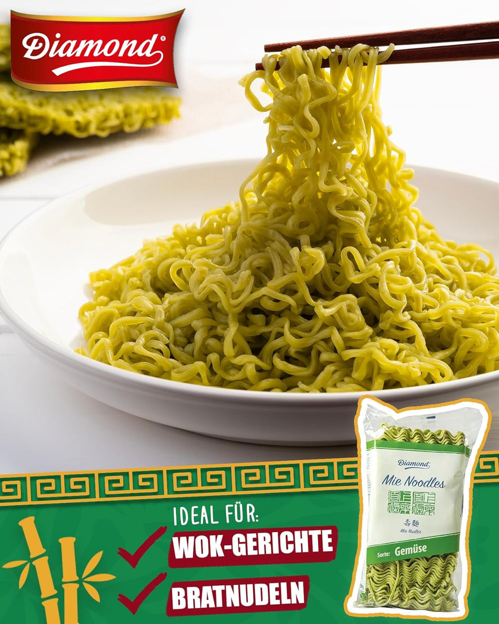 Tăiței cu legume DIAMOND Mie, tăiței din grâu cu pudră de legume, fără ouă, preparați rapid și ușor, vegetarieni - 1 x 250 g