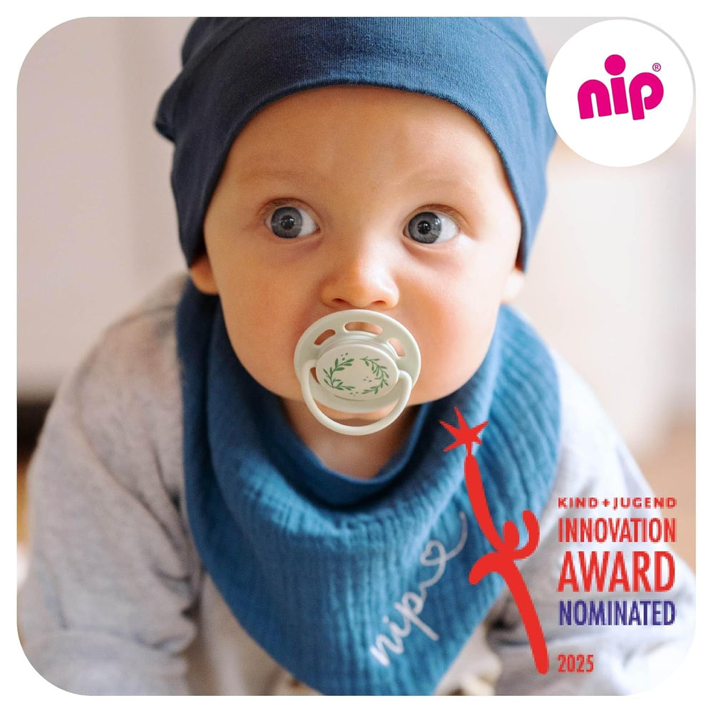 nip - Verde Cireș | 0-6 luni | Pachet de 4 | Suzetă pentru bebeluși, potrivită pentru alăptare și pentru dinți. Suzetă sustenabilă, fabricată din materii prime naturale, verde deschis/maro