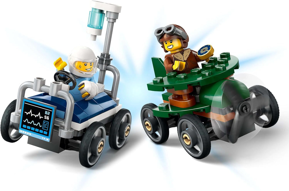 LEGO City Airplane Vs. Hospital Bed Race Car Set - Soapbox toy for boys and girls from 5 years - Building set with 2 minifigures - Birthday and holiday gift 60459 Building sets Besuche den LEGO-Store