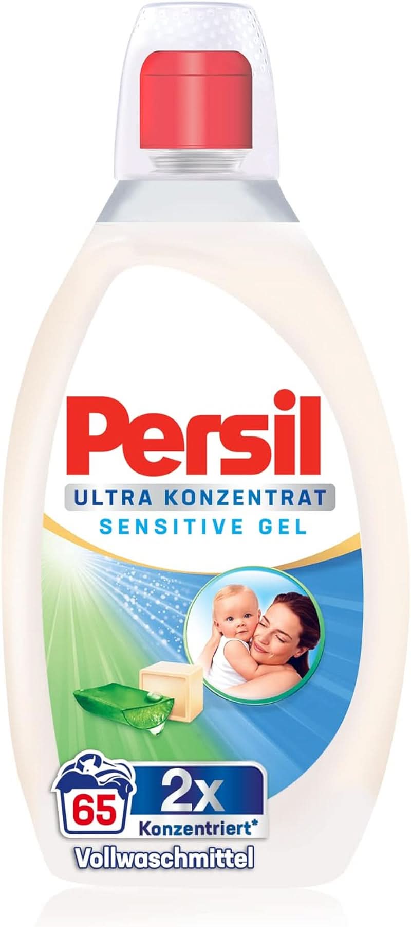 Persil Ultra Concentrate Sensitive Gel (130 de spălări), Detergent lichid pentru alergici și bebeluși într-o sticlă mai mică pentru mai puțin plastic, Îndepărtează petele dificile, Testat dermatologic Detergenti Rufe Naty Shop