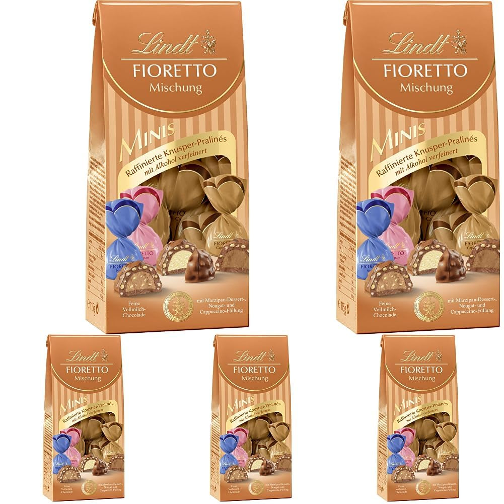Chocolate - Assortment FIORETTO Minis | 115 g | Approx. 10 milk chocolate pralines in marzipan, cappuccino and nougat flavours, contains alcohol | Chocolate Gift Set | Chocolate gift set (pack of 5)