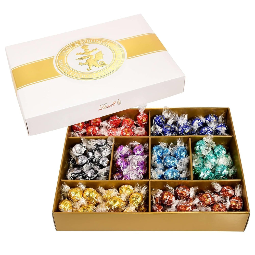 Lindt Schokolade LINDOR Und ROULETTE Mischung | 1473 G| Kugeln Mit Zartschmelzender Füllung Sowie Köstliche | 8 Sorten | Pralinengeschenk | Schokoladengeschenk | Großpackung Chocolates Naty Shop Lindor Classic Box Single