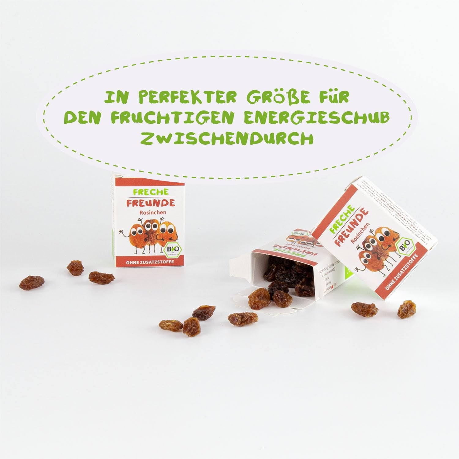 FRECHE FREUNDE Organic Raisins, Trockenfrüchte ohne Zucker, ohne Zusatzstoffe, ungeschwefelt, in kleinen Snackboxen, Sultaninen für Kinder, 20er Pack, 20 x (3x14g)