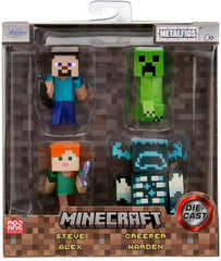 Jada Toys Minecraft Figure Set (4 bucăți) Fabricat din metal - Minecraft Caves & Cliffs Personaje de colecție (Steve, Alex, Creeper și Warden) Pentru gameri și colecționari de peste 8 ani, 6 cm fiecare Action figures Naty Shop Titlu implicit