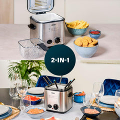 Princess 182611 Mini Fondue Fryer - Fast Heating - Odor Filter - 1.2 Liter Capacity, Silver Home Appliances Naty Shop
