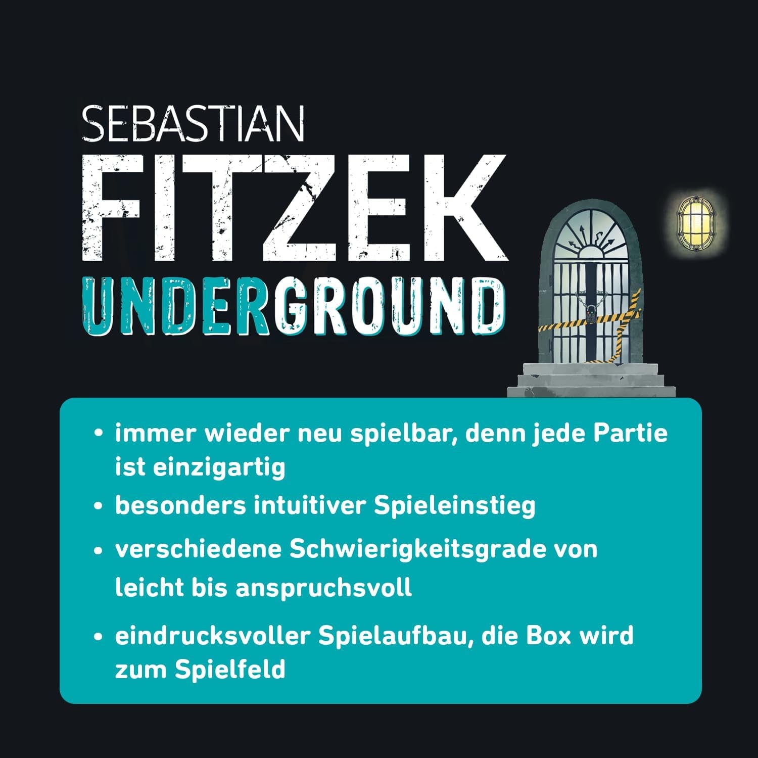 Moses. Sebastian Fitzek Underground, an innovative 3D thriller game for fans of escape games, a cooperative board game by Marco Teubner with different difficulty levels, for ages 12 and up.
