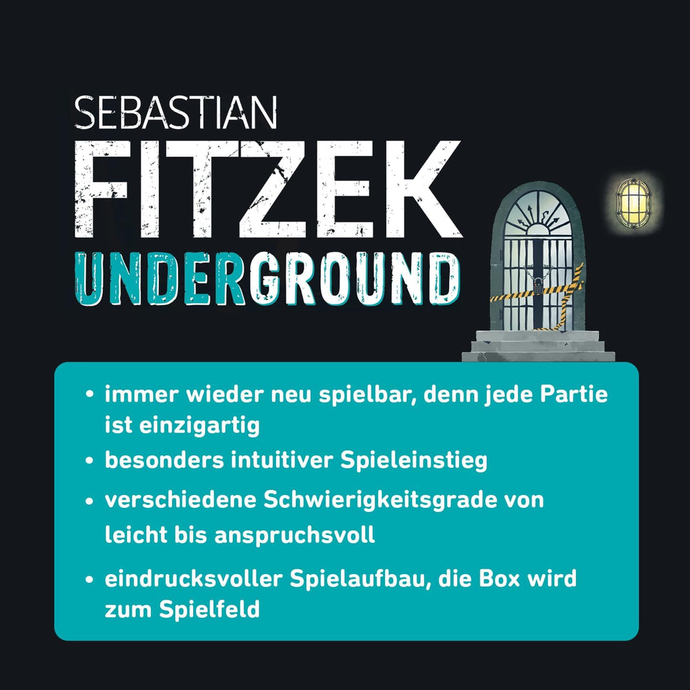 Moses. Sebastian Fitzek Underground, an innovative 3D thriller game for fans of escape games, a cooperative board game by Marco Teubner with different difficulty levels, for ages 12 and up.