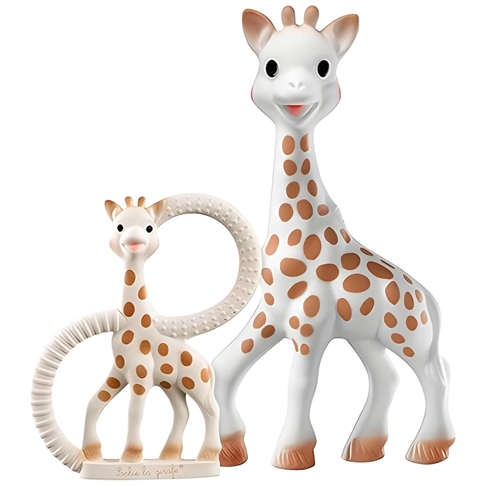 Girafa Sophie – Cutie cadou pentru bebeluși + Inel de dentiție – 100% cauciuc natural – Set de activități pentru copii – Jucărie pentru învățare timpurie