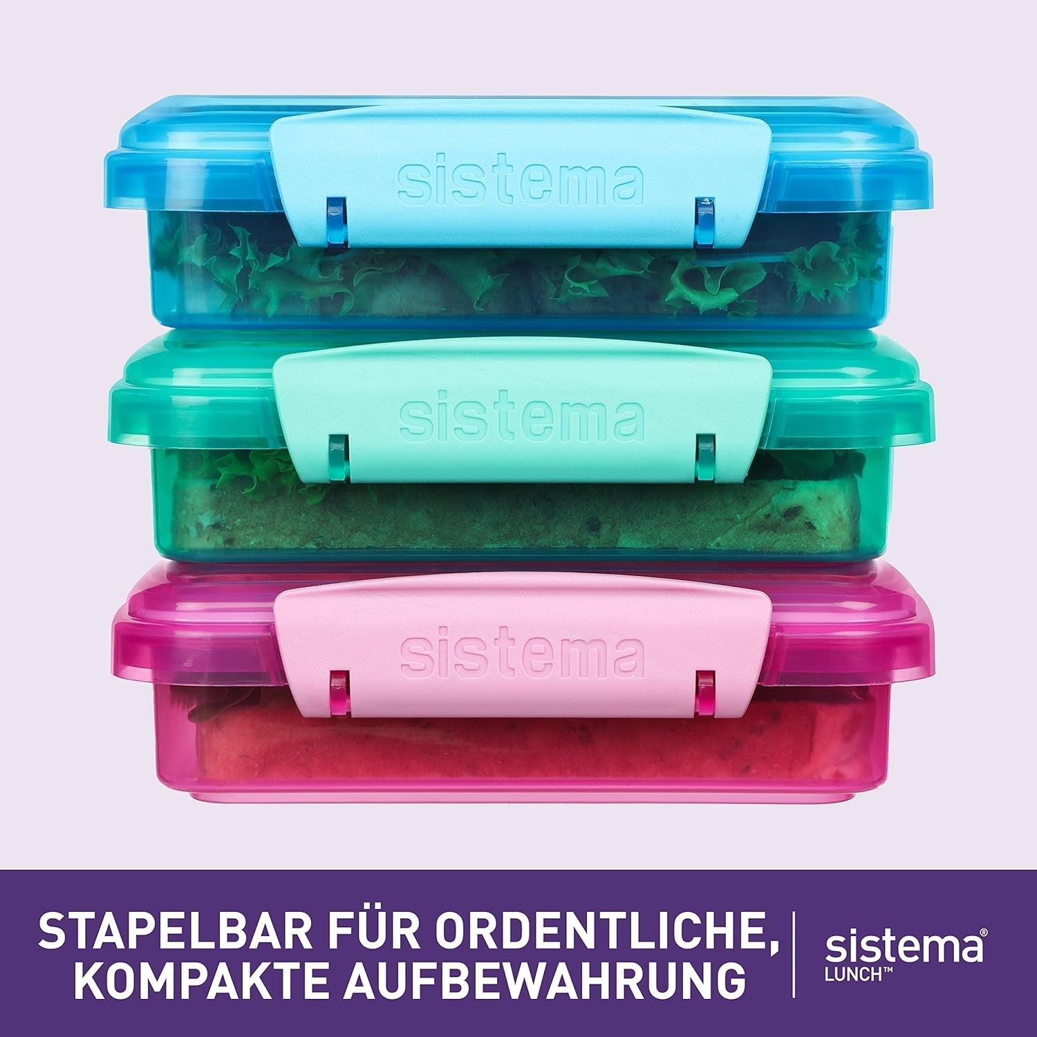 Sistema lunch box sandwich box | 450 ml | cutie de prânz stivuibilă și etanșă cu capac | pentru copii și adulți | fără BPA | culori mixte | 3 bucăți Cutii depozitare alimente Naty Shop
