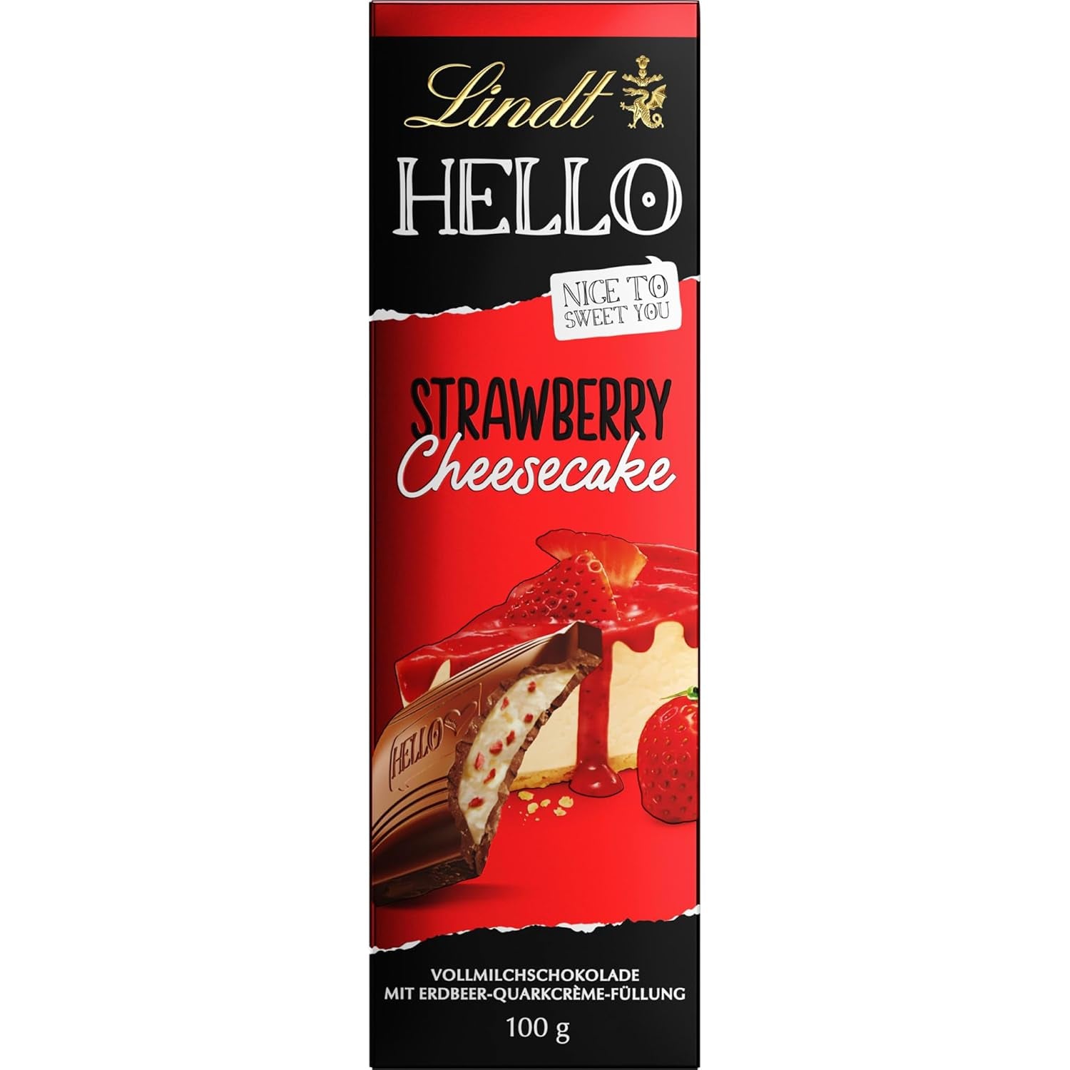 Lindt HELLO Strawberry Chocolate Cheesecake | Bar 100g | Milk Chocolate with Strawberry Quark Cream Filling | Chocolate bar | Chocolate gift