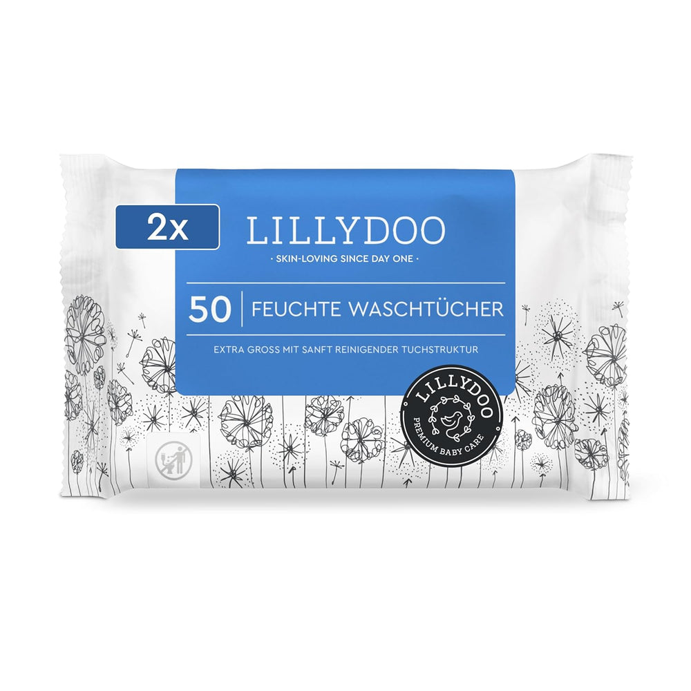 LILLYDOO Wet Wipes 50 Count 100% Plastic Free Extra Large Wipe Unscented