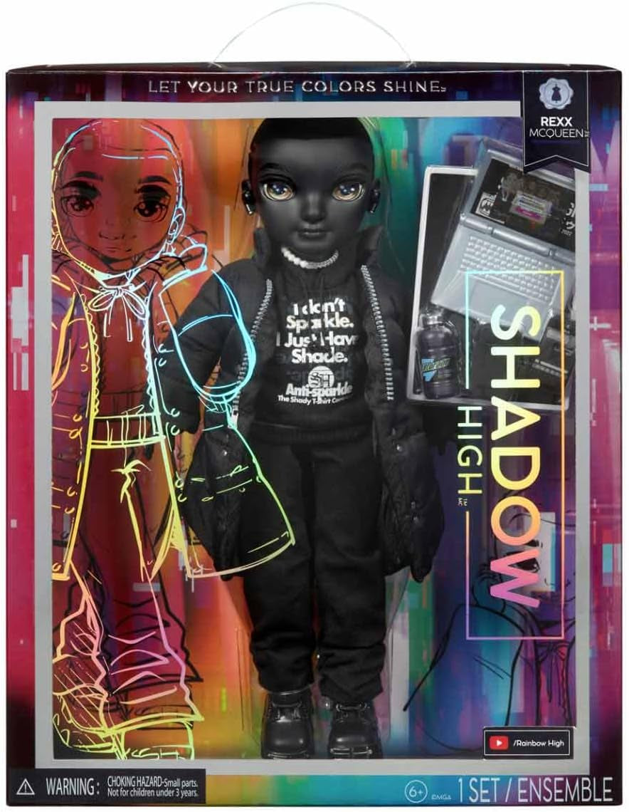 Rainbow High Shadow High - REXX McQueen - Schwarze Modepuppe mit modischem Outfit und mehr als 10 bunten Spielaccessoires - Ideal für Sammler und Kinder von 4-12 Jahren