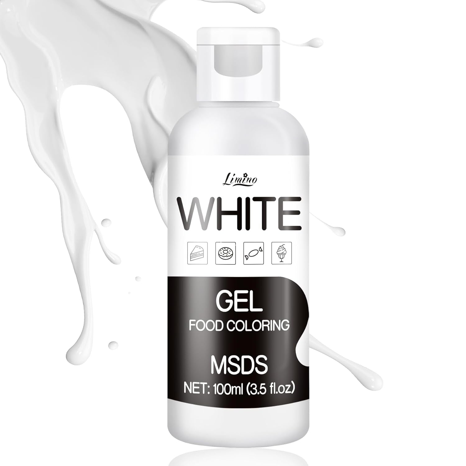 Colorant alimentar în gel - 100 ml, coloranți alimentari în gel pentru prăjituri, copt, fursecuri, macaroane - Colorant alimentar concentrat fără zahăr pentru decorarea torturilor, băuturi, ouă de Paște, slime DIY (alb)