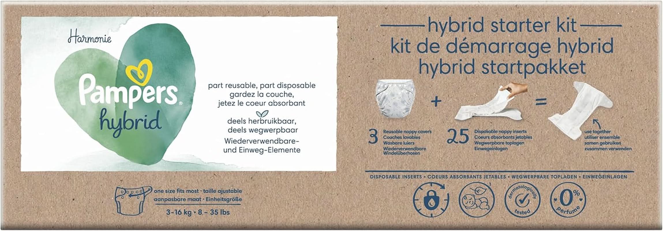 Pampers - Harmony Hybrid Starter Pack, 3 washable diapers + 25 disposable wipes - 1 pack Mother and Baby Naty Shop