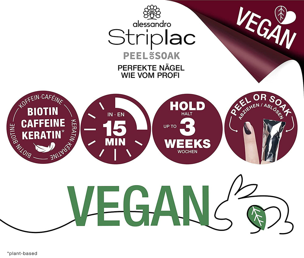 UV nail polish alessandro Striplac Midnight Black – Delicate and long-lasting – Easy removal thanks to peel-off removal technology – Vegan and cruelty-free – 8 ml