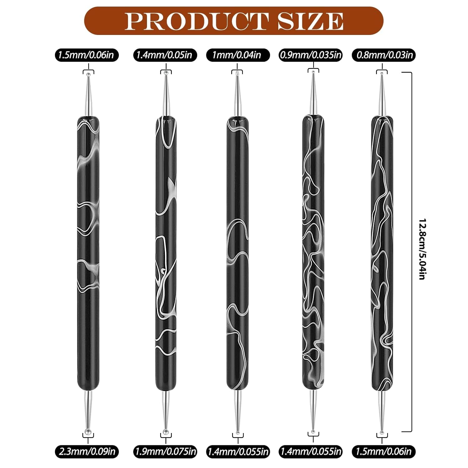 5 Stück Nail Design Dotting Tools Nagelkunst Werkzeug Nagelpunkt Pinsel Punktierung Stift Marbleizing Werkzeug Für Nagellack Maniküre, Schwarz