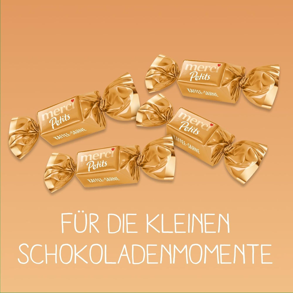 Cremă de cafea Merci Petits – 12 x 125 g – Praline mici de ciocolată albă pe ciocolată fină cu cremă de cafea – Praline de ciocolată ambalate individual