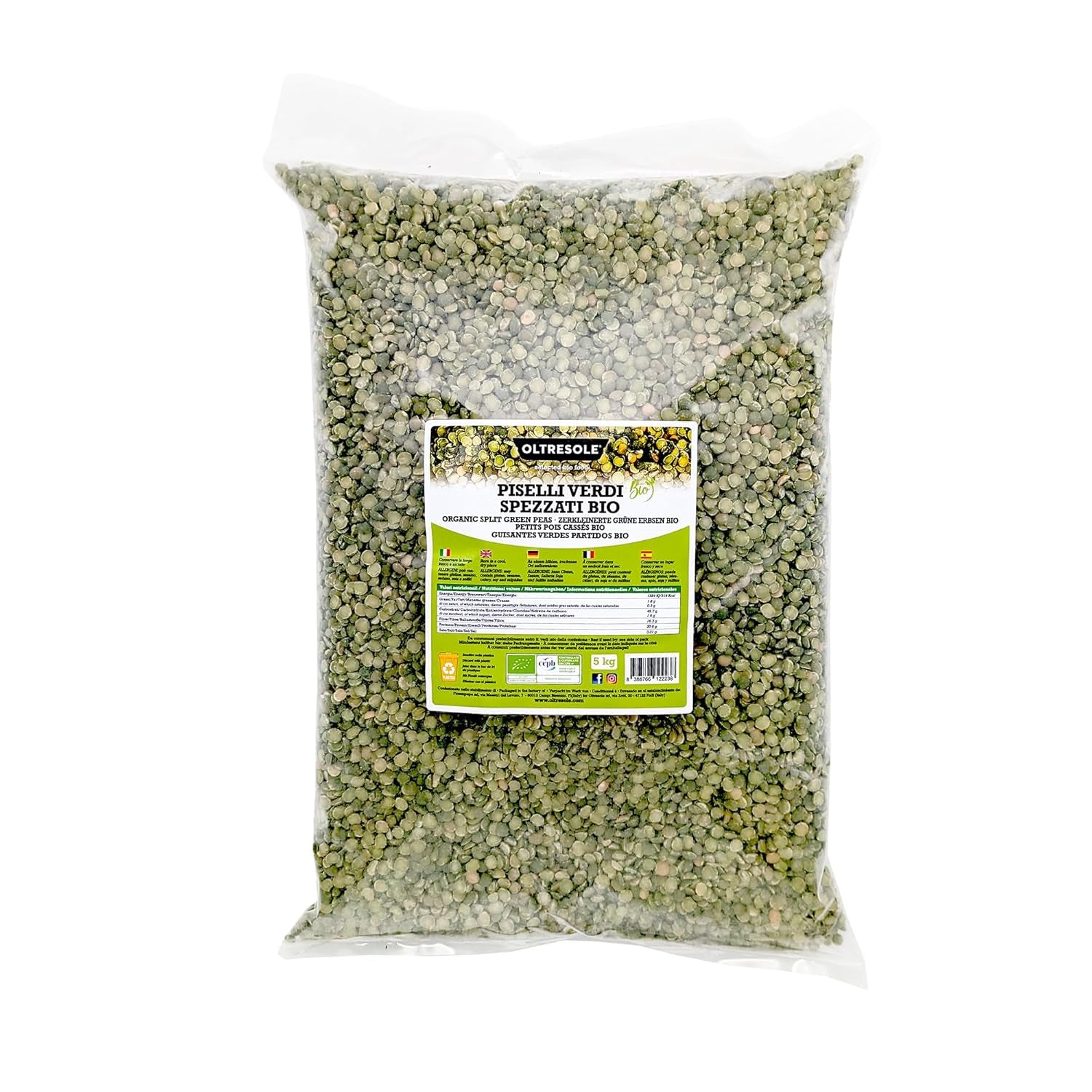 Organic Split Green Peas 1kg, Organic Dried Shelled and Split Legumes, No Soaking Required, Source of Protein, Ideal for Soups, Ideal Family Pack