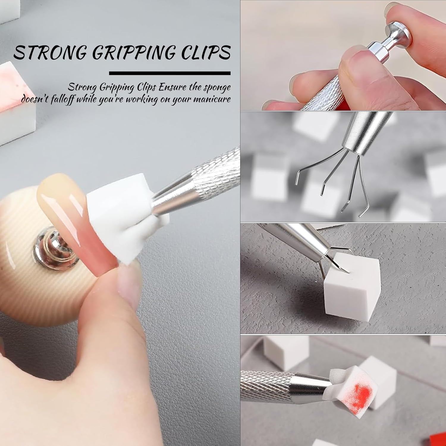 Eiito 100 Stück Weiche Nagelschwämme Für Ombre, Mit 2 Greifstift, Aura-Maniküre-Nagelkunst-Werkzeuge (Silber + Gold)