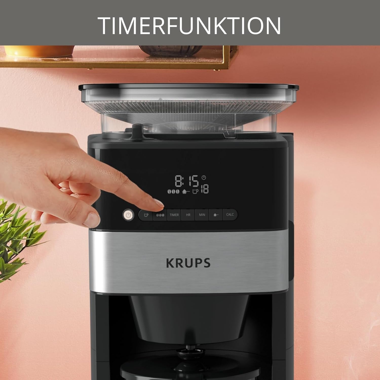 Espressor Krups KM8328 Grind cu râșniță | Cronometru 24 de ore | Recipient boabe 180 g | Capacitate 1,25 l pentru până la 15 cești de cafea | Funcție de oprire automată | 3 setări de măcinare | Negru