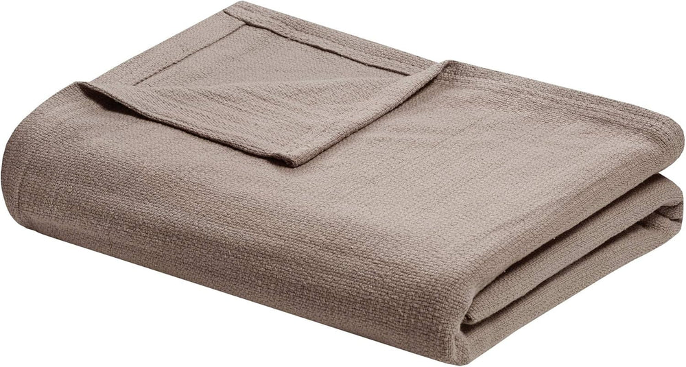 Madison Park Freshspun Wicker Cotton Blanket Twin Gray Beds and Blankets Madison Park Khaki Twin