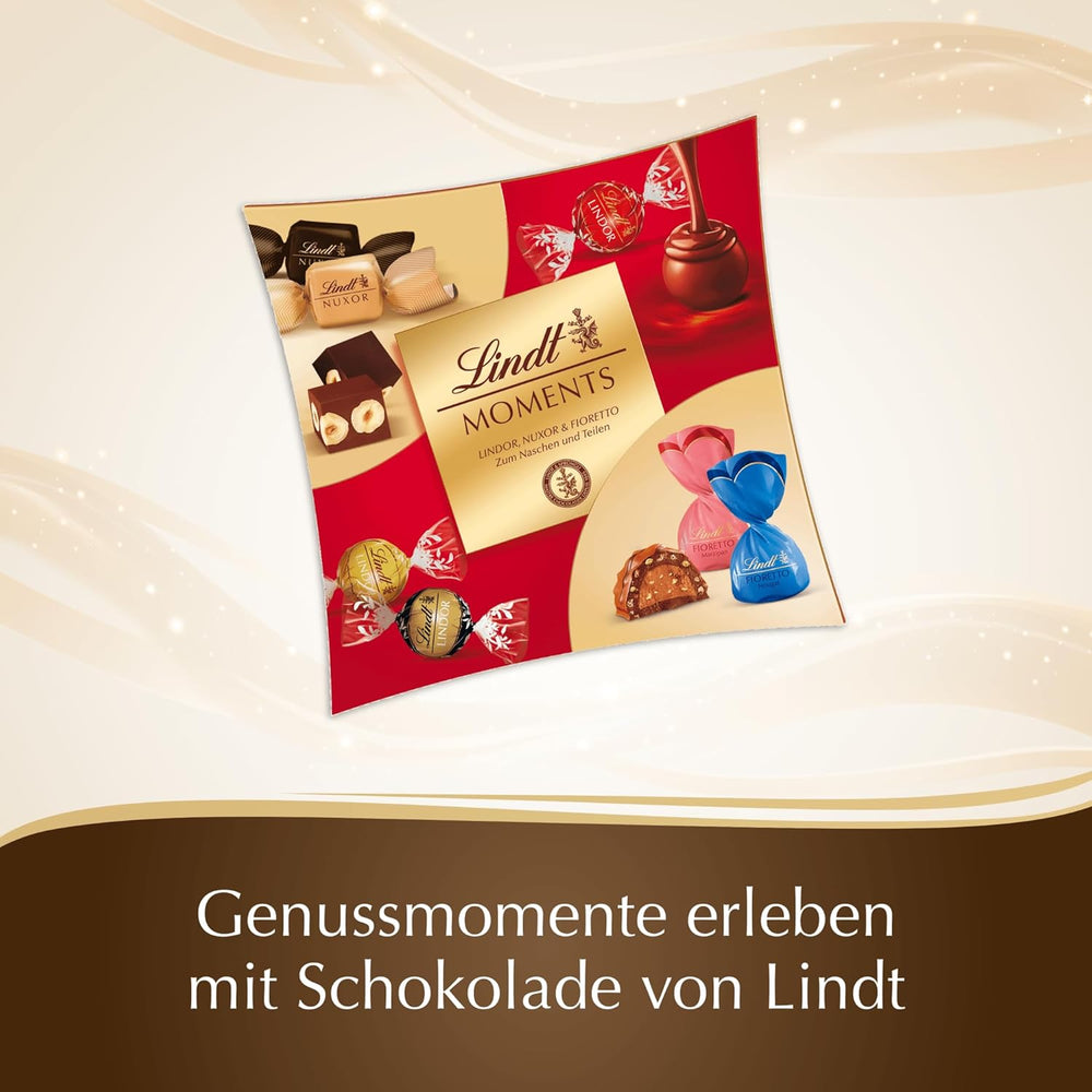 Lindt Chocolate | Lindt Moments box | 223g | Refined blend of the finest LINDOR truffles, nutty NUXOR cubes and crunchy FIORETTO | Chocolate gift