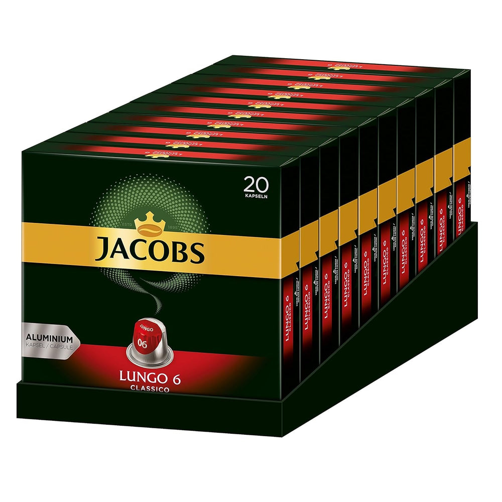 Kaffeekapseln Lungo Classico, Intensität 6 von 12, 10 x 20 Getränke & Kaffeekapseln Lungo Decaffeinato- Intensität 6- 200 Nespresso kompatible Kapseln, 10er Pack, 10 x 20 Getränke