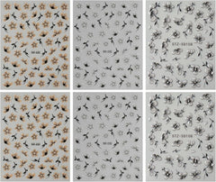 JMEOWIO 6 Blatt 3D Nagelsticker Blumen Nail Art Sticker Selbstklebend Nagelaufkleber 5D Stereoskopisch Frühling Sommer Blumen Dekoration Nageldesign Zubehör