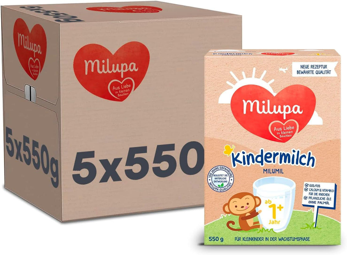 Milupa Milk for children Milumil 1 plus - from 1 year - for young children in the growth phase - accompanies natural development - 5 x 550 g powder Mother and Child Naty Shop Milupa Milumil milk for children 1+ 5 x 550 grams