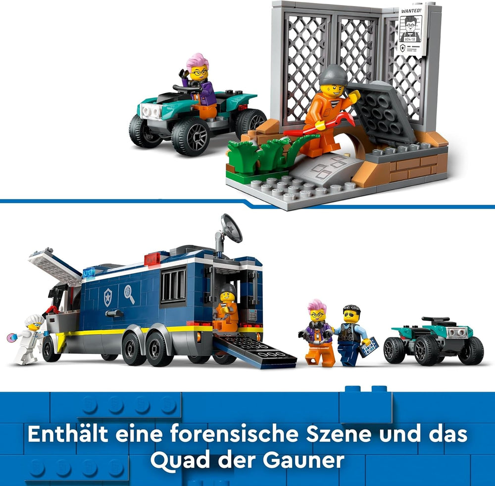 LEGO City Police Truck with Lab, Quad Police Set and Toy Truck for Kids, Gift for Boys and Girls 7 Years and Up, Plus 5 Minifigures - 2 Policemen, 1 Scientist and 2 Crooks 60418 Building Sets Beuche den LEGO-Store