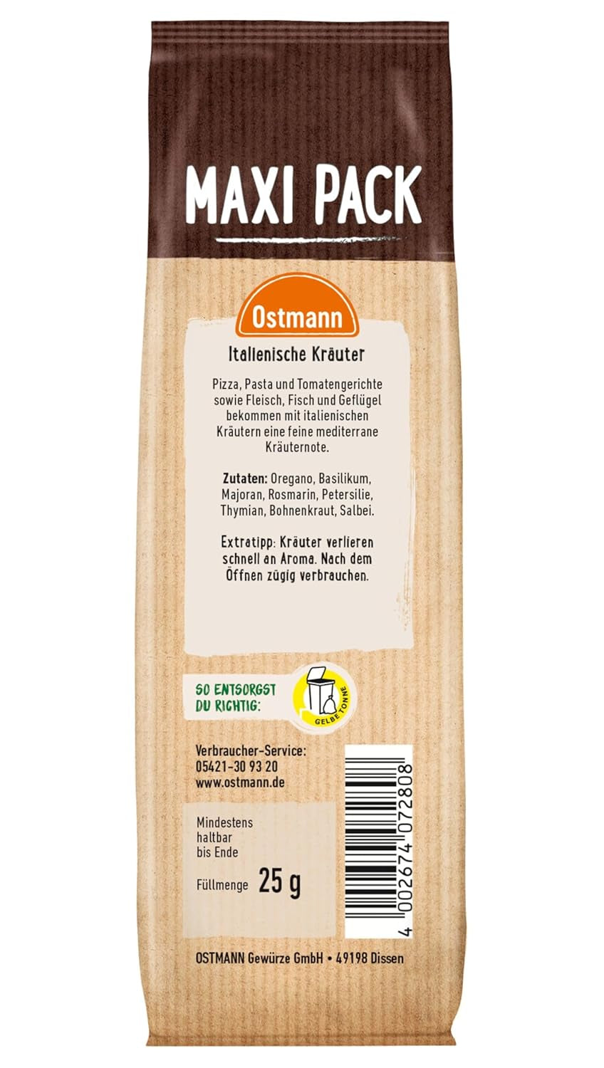 Ostmann Gewürze - Italienische Kräuter gerebelt | Mediterranean Kräutermischung zum Würzen von Tomatensauce, Gemüse- und Fleischgerichten | 25 g in Vorteilsbeutel