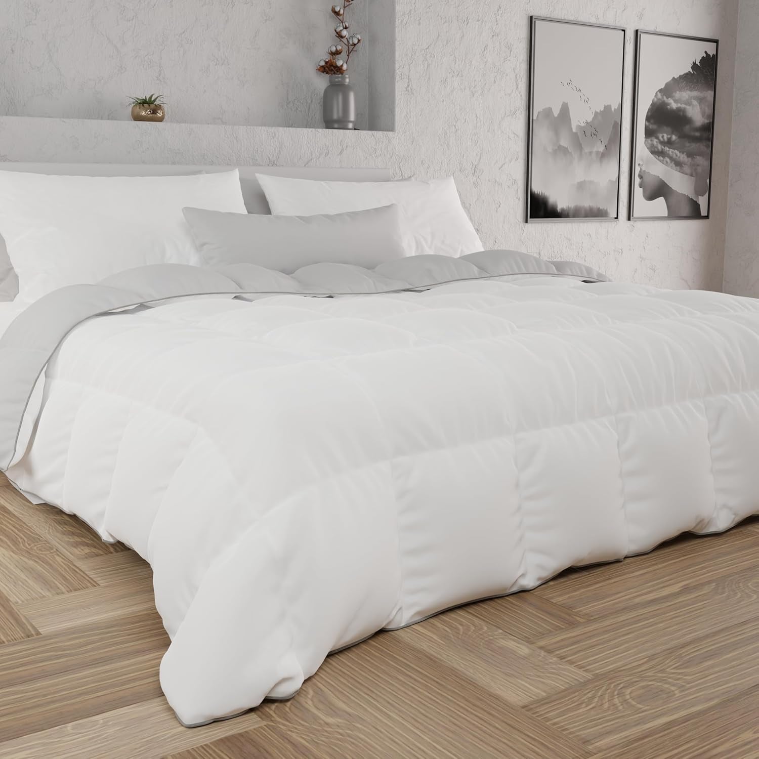 PETTI Artigiani Italiani - Double bed winter blanket, maxi, monochrome, double-sided, white, gray, 100% Made in Italy Duvets and quilts Naty Shop