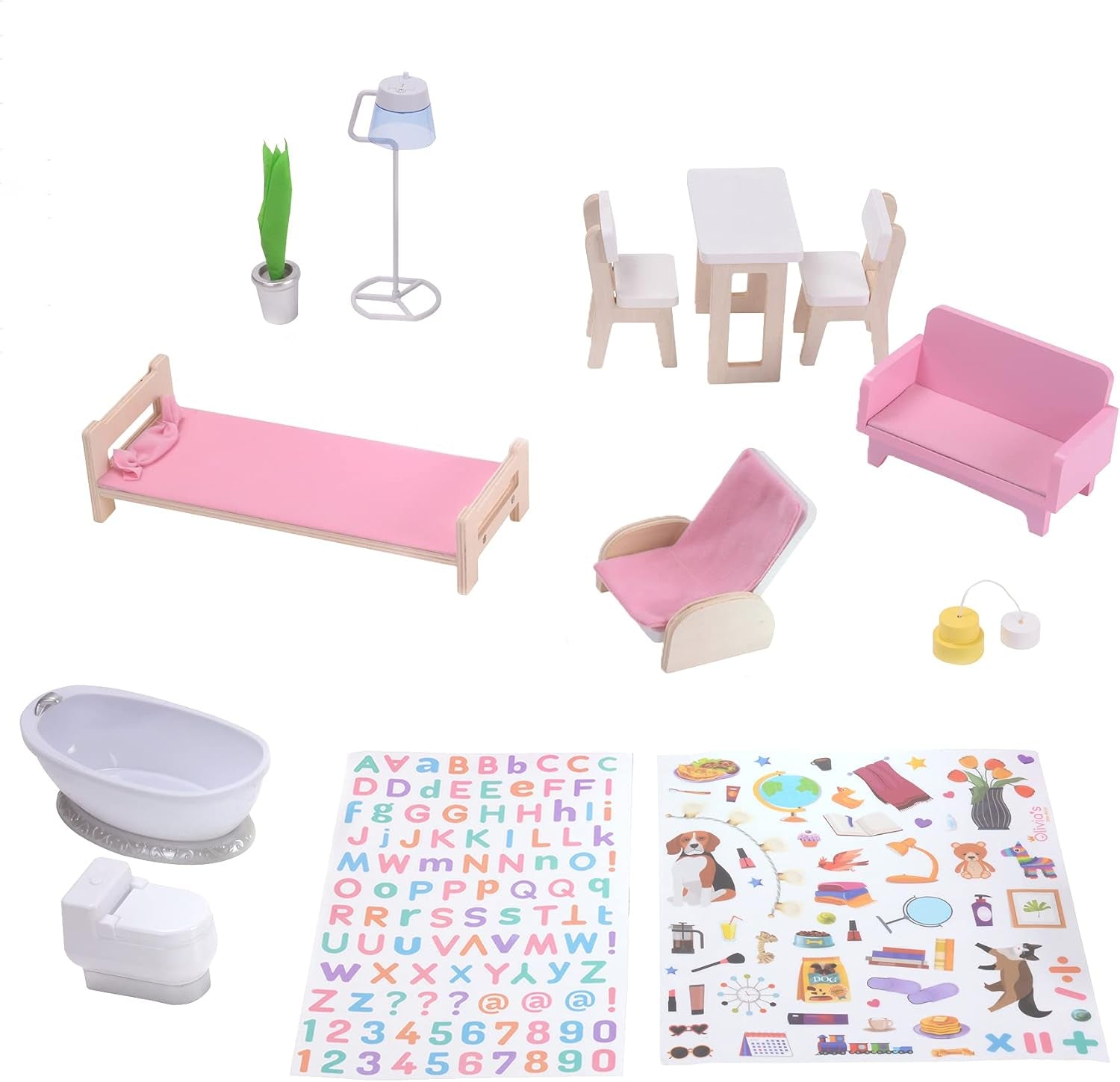 Casă de păpuși interactivă din lemn pentru copii, Olivia's Little World, Dreamland, cu 3 etaje și 13 accesorii pentru mobilier de păpuși, albă, TD-13632A