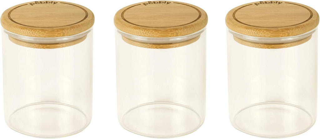 Set de 3 recipiente pătrate din sticlă cu capac din bambus-800ml, sticlă borosilicată, bambus, silicon, natural, 11 x 11 x 11 cm Cutii depozitare alimente Naty Shop Set de 3 Boîtes À Épices -180Ml