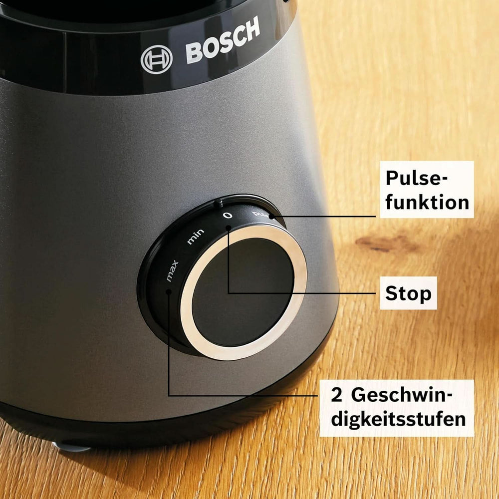 Bosch Standmixer Vitapower Serie 4 MMB6172SN, Verbesserte Version, 10 Jahre Motorgarantie, Edelstahl-Klingen, 1.5L Glasbehälter, Spülmaschinenfeste Teile, 30,000 U/Min, 1200 W, Silver Kitchen Naty Shop